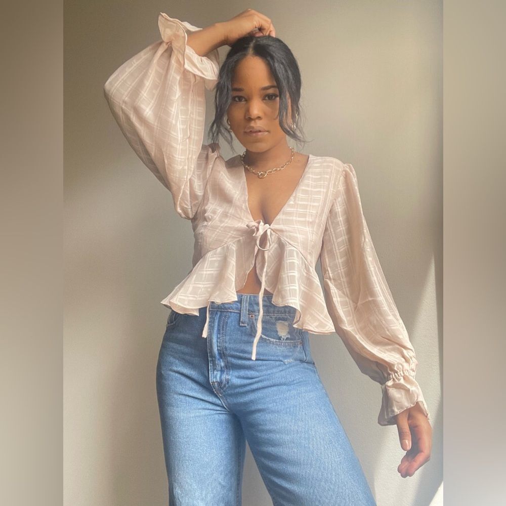 Mable Puff Sleeve Crop Top In Blush/Peach Size Medium EUC